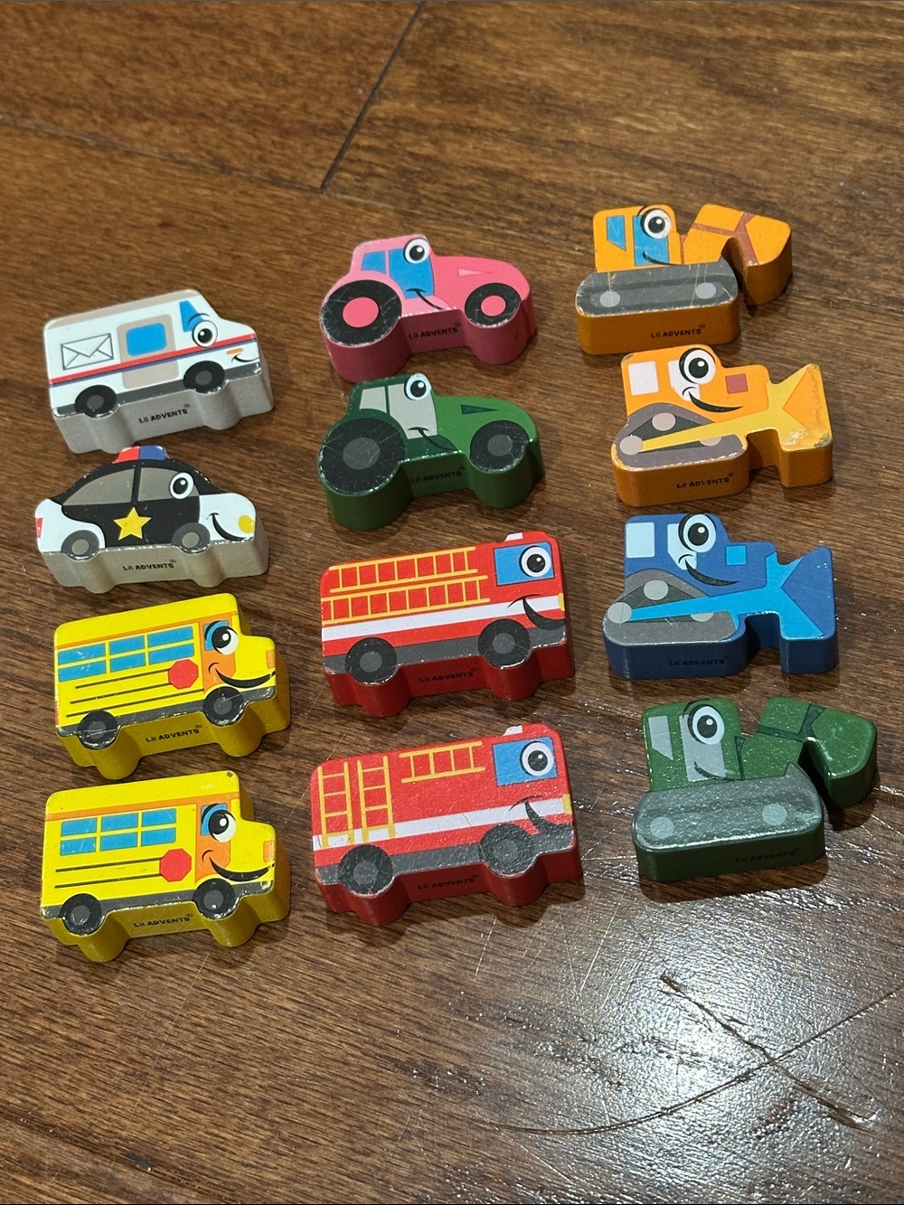 Lil Advents Wooden Vehicle Toy Set - Colorful Kids Play Vehicles —12 total